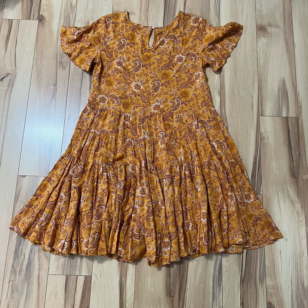 Patrons of Peace Anthropologie Tiered Orange Paisley Peasant Boho Sz S Festival - Picture 7 of 7
